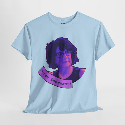 A unisex heavy cotton t-shirt featuring Lucille, Greg’s mom from 90 Day Fiancé, reacting to Joan’s three-shower-a-day habit. Made from 100% ethically sourced US cotton (Gildan 5000), this durable and comfortable tee has a classic fit with a crew neckline. Available in white, sport gray, antique cherry, dark chocolate, gold, and light blue. Perfect for reality TV fans, meme lovers, and 90 Day Fiancé enthusiasts.